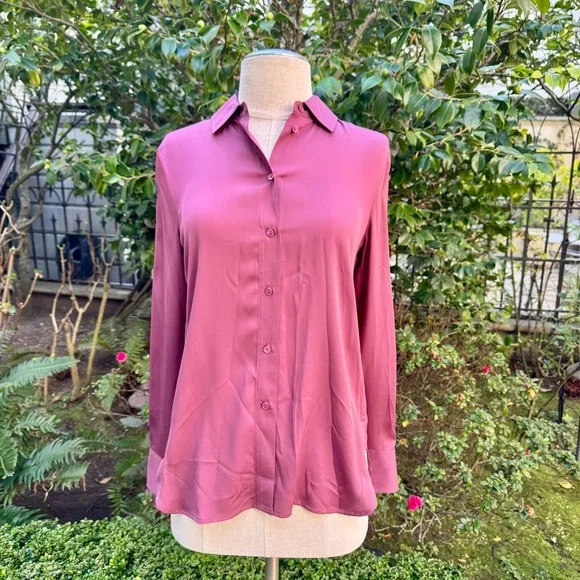 Vince Slim Fit Stretch Silk Blouse Teaberry Sz XS